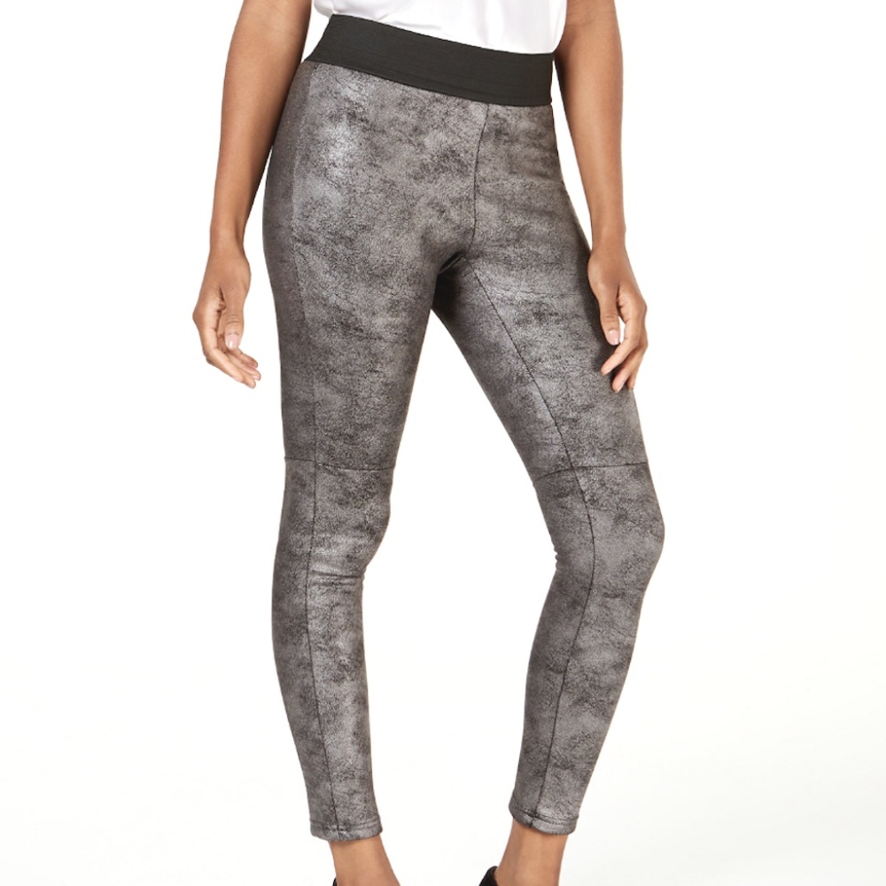 INC International Concept Shaping Pebble-Texture Faux-Leather Smoothing Leggings